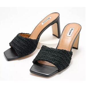 Dune London Woven Heeled Mules Black Textile Upper Sz 11 US 42 EU NIB Square Toe